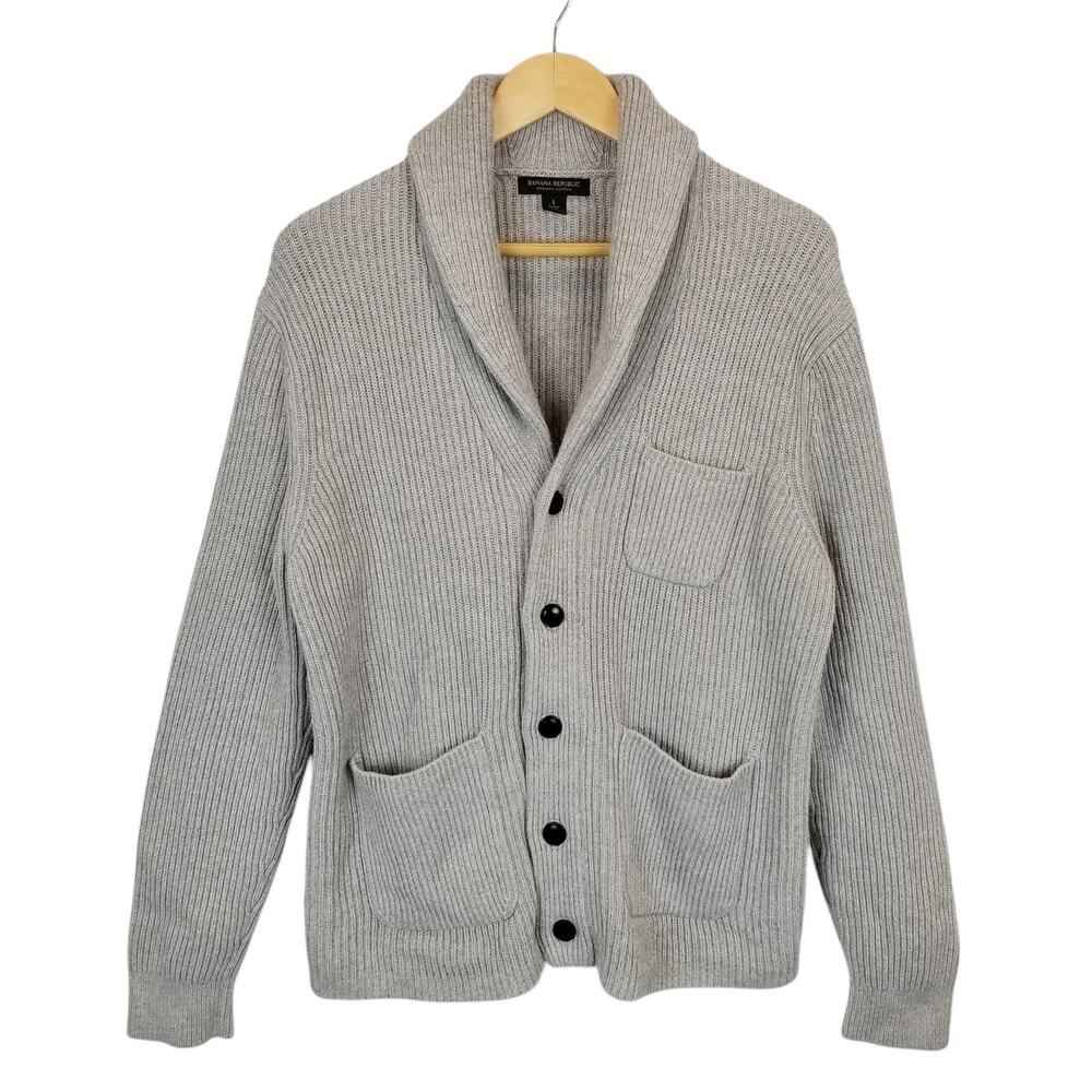 Banana Republic Men's 100% Organic Cotton Grandpa Shawl Cardigan Gray Size Large